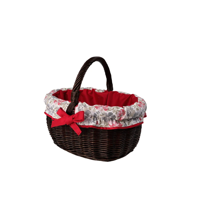 Werburga wicker shopping basket with red trim and handle TheWickerStories