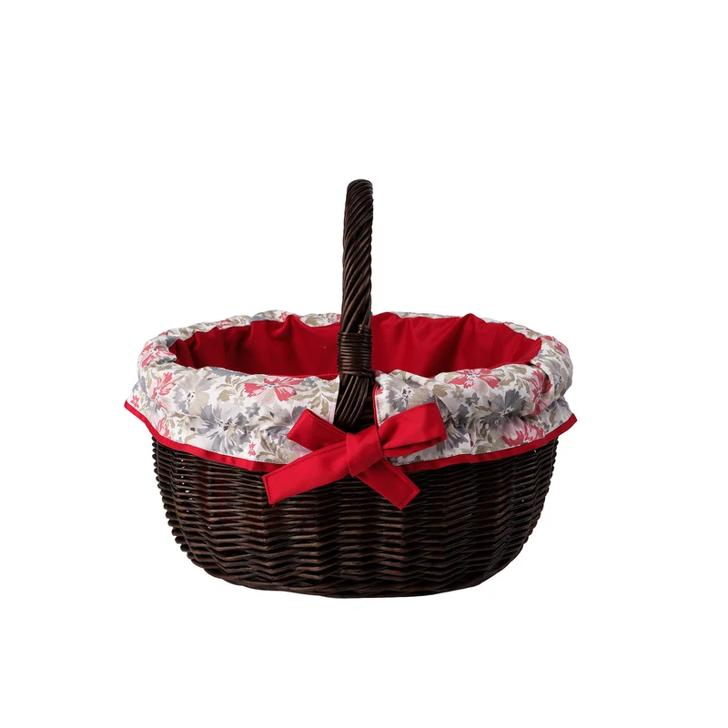 Werburga wicker shopping basket with red trim and handle TheWickerStories