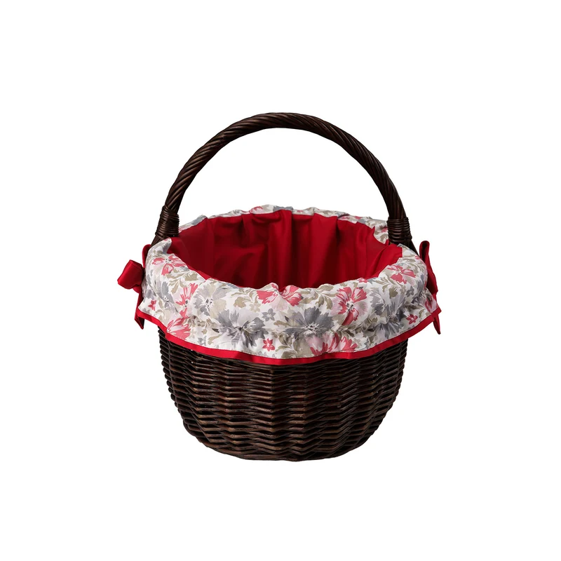 Werburga wicker shopping basket with red trim and handle TheWickerStories