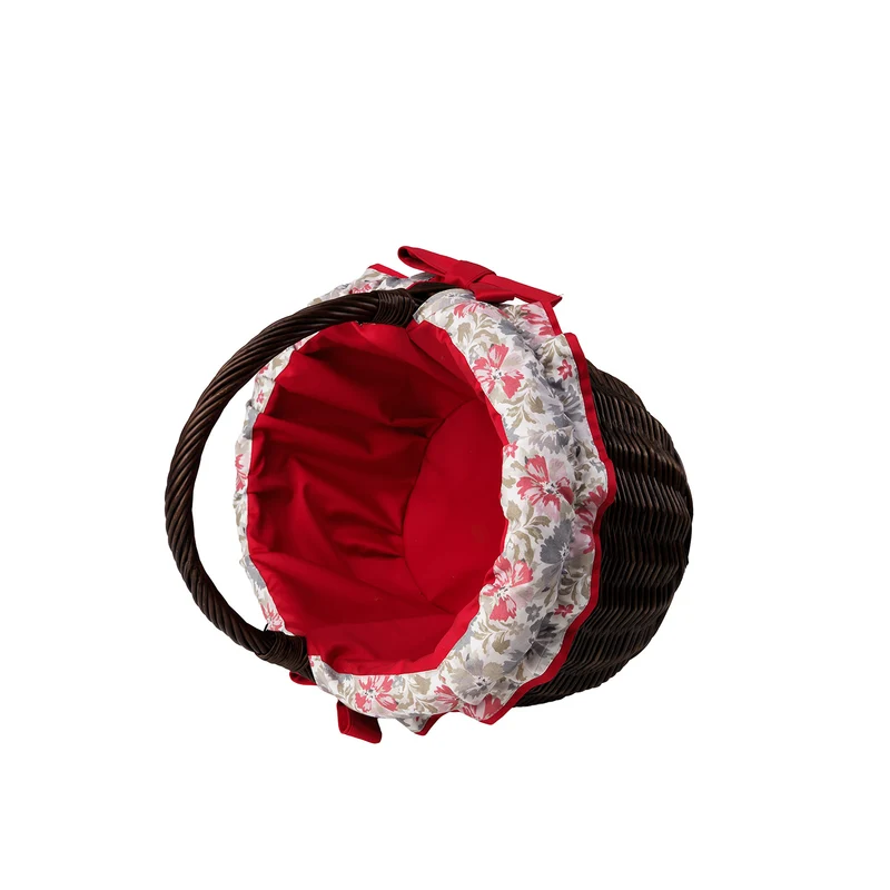 Werburga wicker shopping basket with red trim and handle TheWickerStories