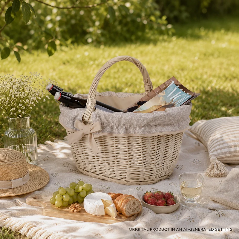 Walerissa wicker shopping basket with beige trim, with handle by TheWickerStories