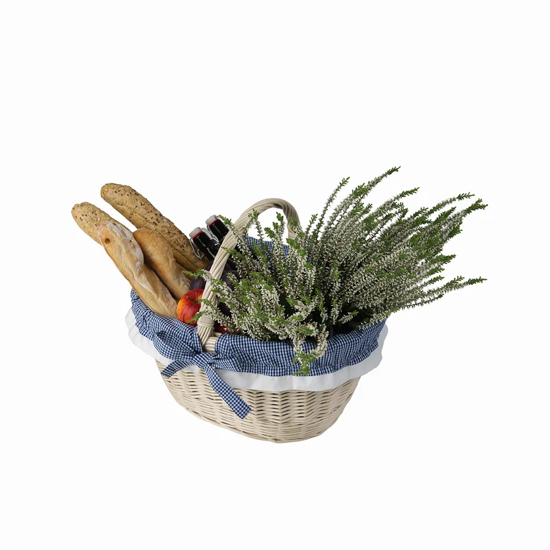 Walerissa wicker shopping basket with navy trim and handle TheWickerStories
