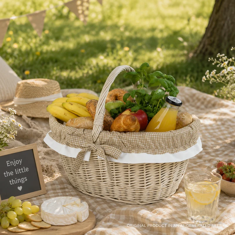 Walerissa wicker shopping basket with beige trim, with a handle TheWickerStories