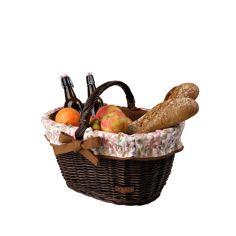 Walerissa wicker shopping basket with brown trim and TheWickerStories handle