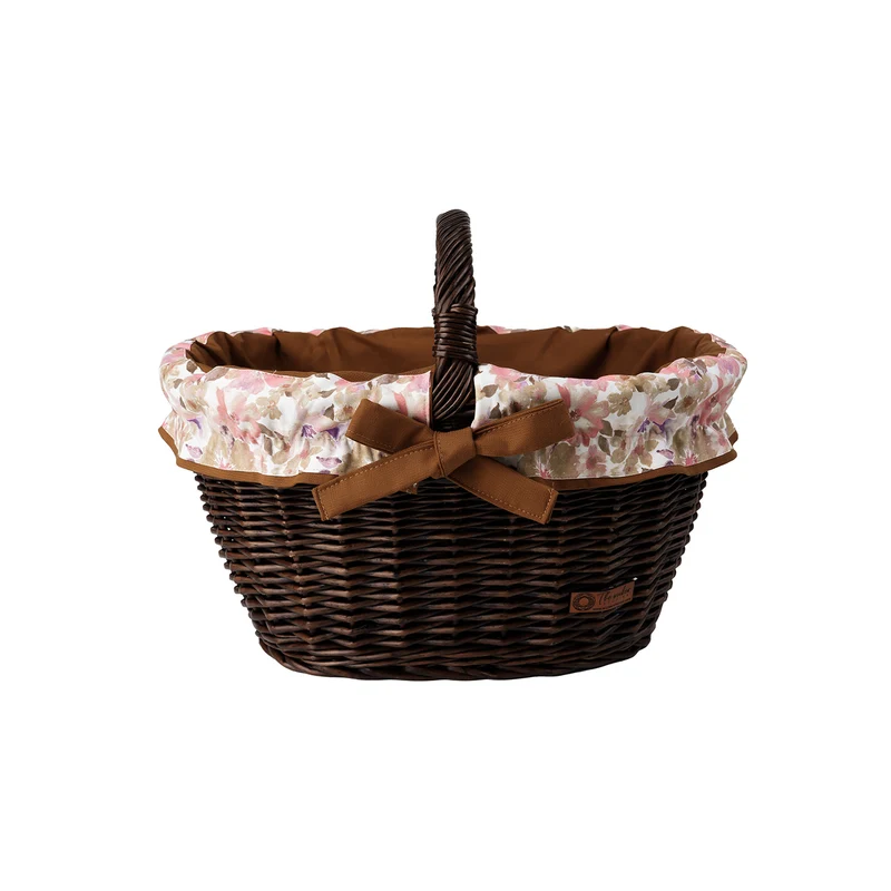 Walerissa wicker shopping basket with brown trim and TheWickerStories handle