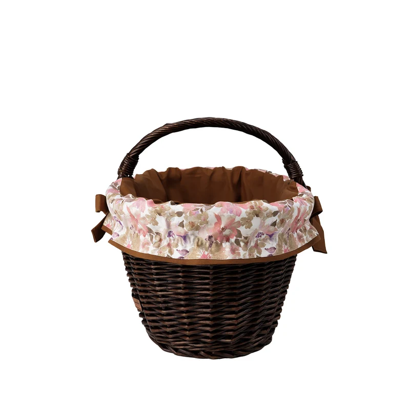 Walerissa wicker shopping basket with brown trim and TheWickerStories handle