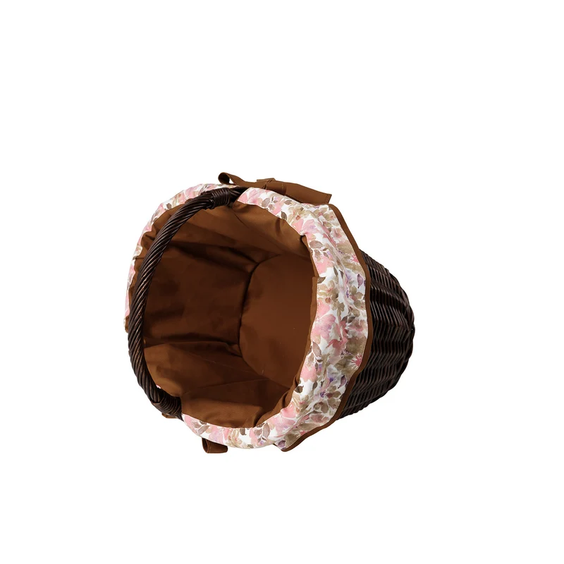 Walerissa wicker shopping basket with brown trim and TheWickerStories handle