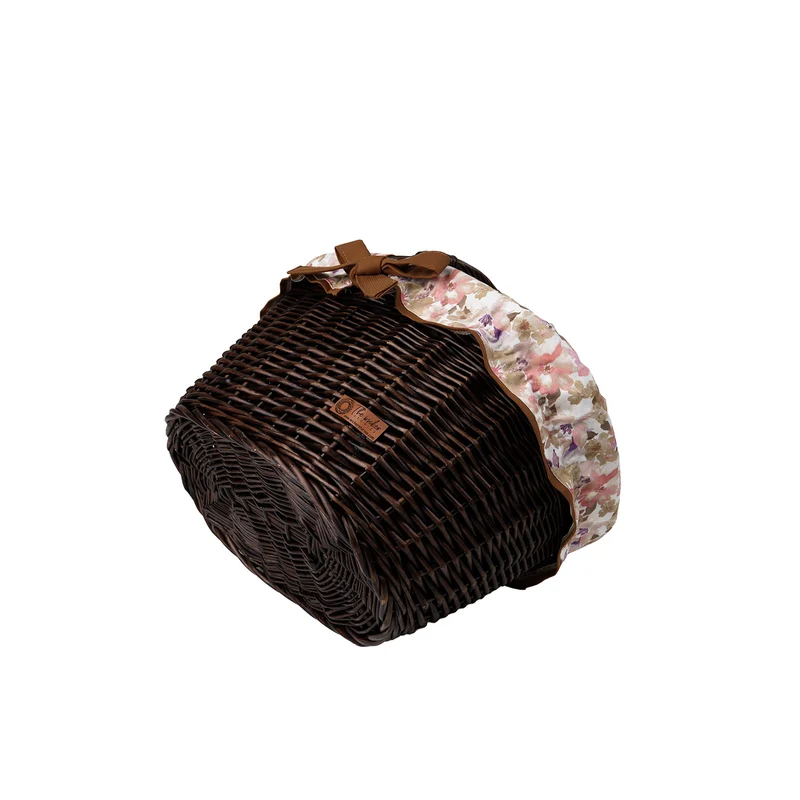 Walerissa wicker shopping basket with brown trim and TheWickerStories handle