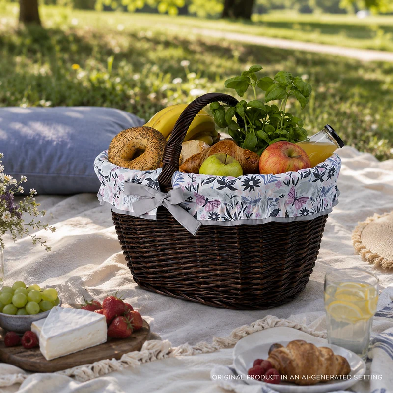 Walerissa wicker shopping basket with gray trim, with handle TheWickerStories