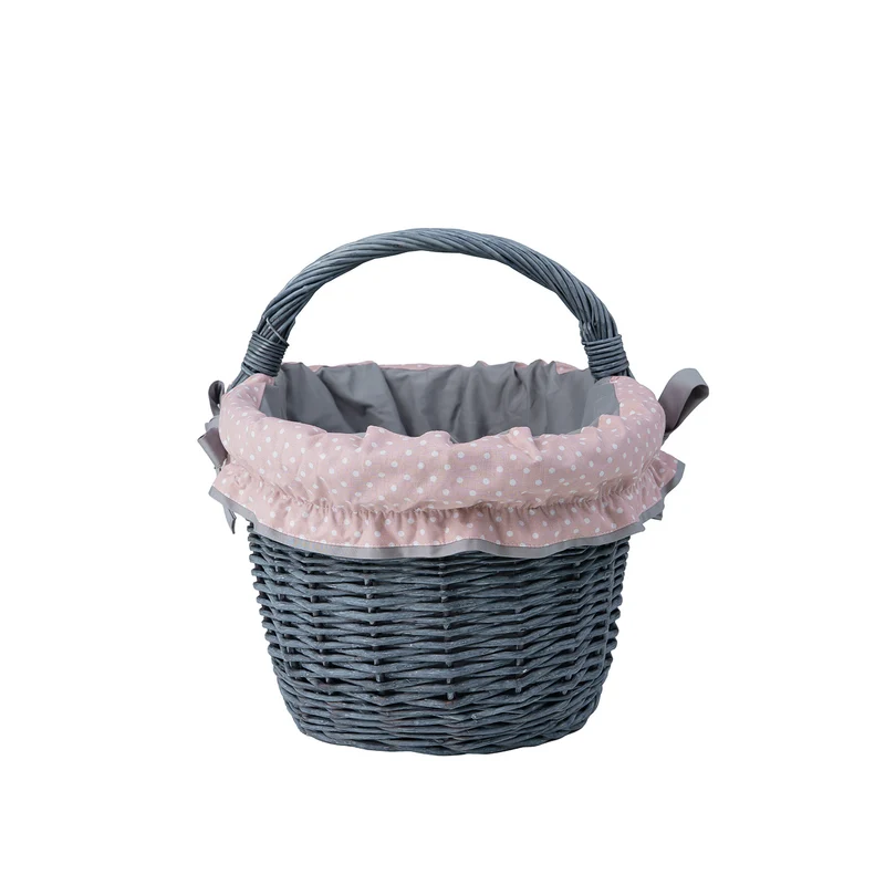 Walerissa wicker shopping basket with gray-pink trim and handle by TheWickerStories