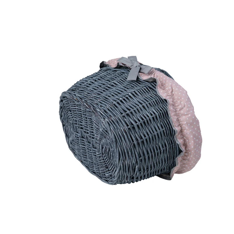 Walerissa wicker shopping basket with gray-pink trim and handle by TheWickerStories