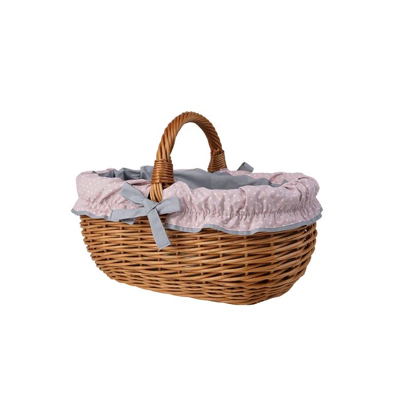 Felis wicker shopping basket with gray trim and handle TheWickerStories