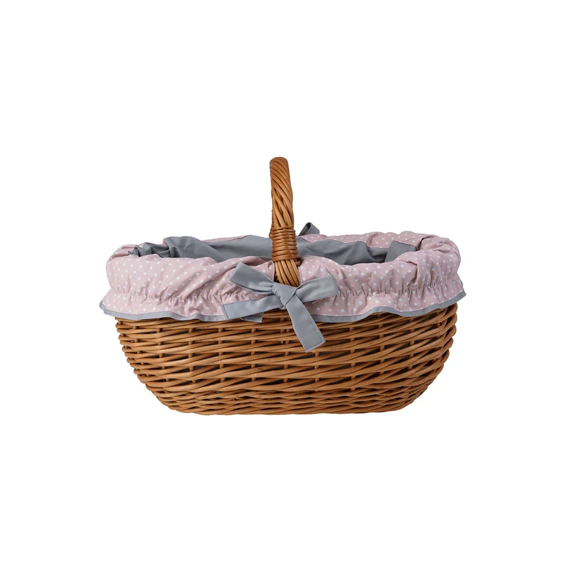 Felis wicker shopping basket with gray trim and handle TheWickerStories