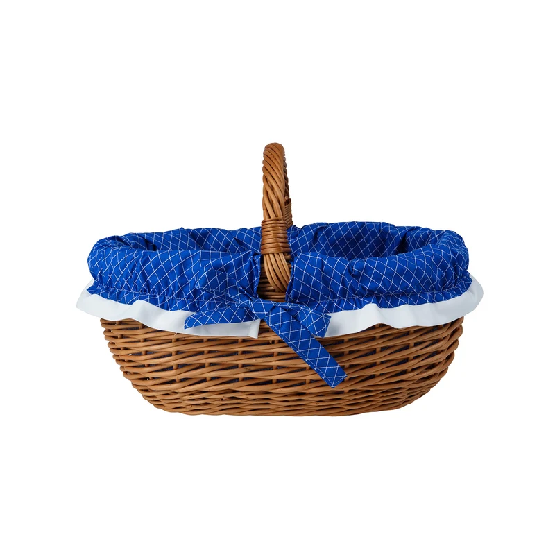 Felis wicker shopping basket with blue trim and handle TheWickerStories
