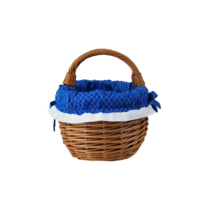 Felis wicker shopping basket with blue trim and handle TheWickerStories
