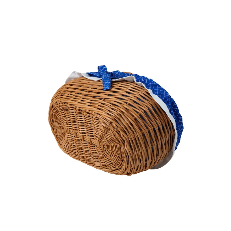Felis wicker shopping basket with blue trim and handle TheWickerStories