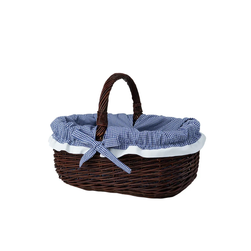 Felis wicker shopping basket with navy trim and handle from TheWickerStories