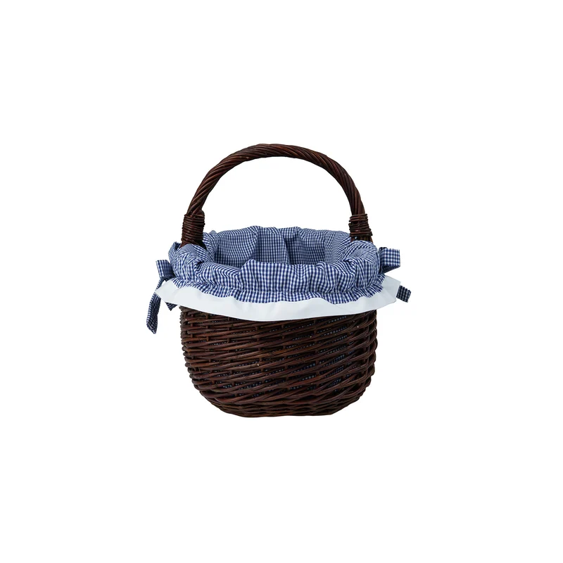 Felis wicker shopping basket with navy trim and handle from TheWickerStories