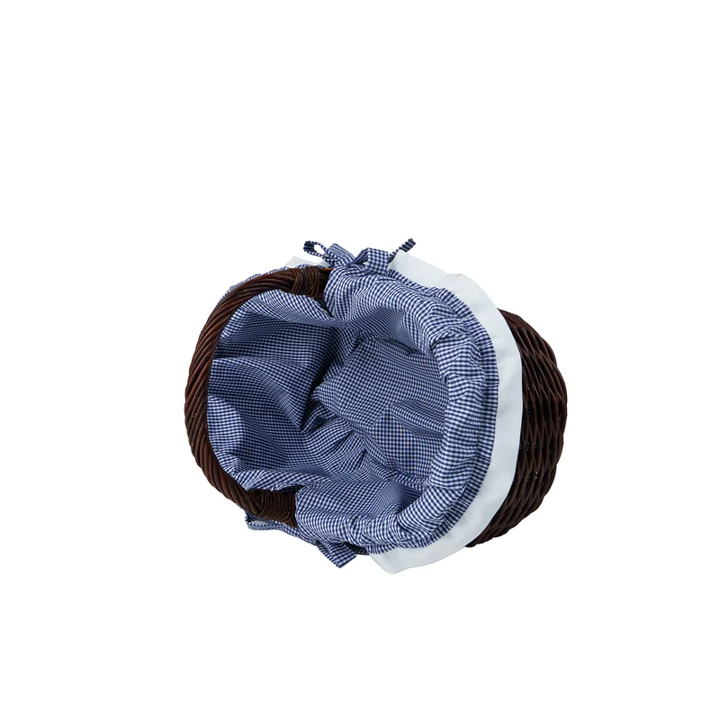 Felis wicker shopping basket with navy trim and handle from TheWickerStories