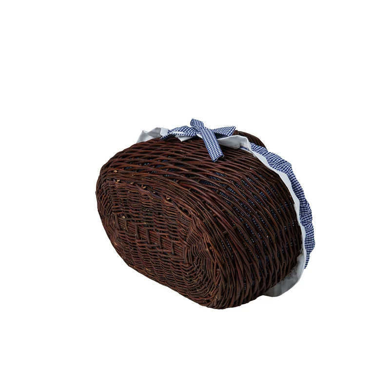 Felis wicker shopping basket with navy trim and handle from TheWickerStories