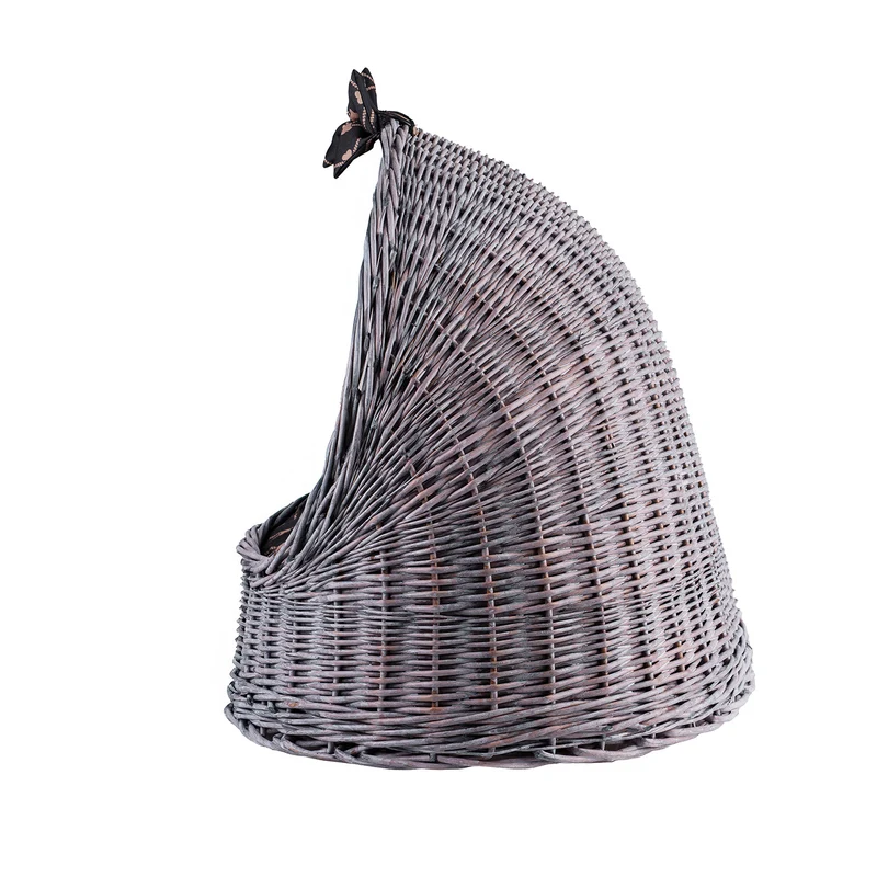 Elsa wicker pet house for cat and small dog with cushion TheWickerStories