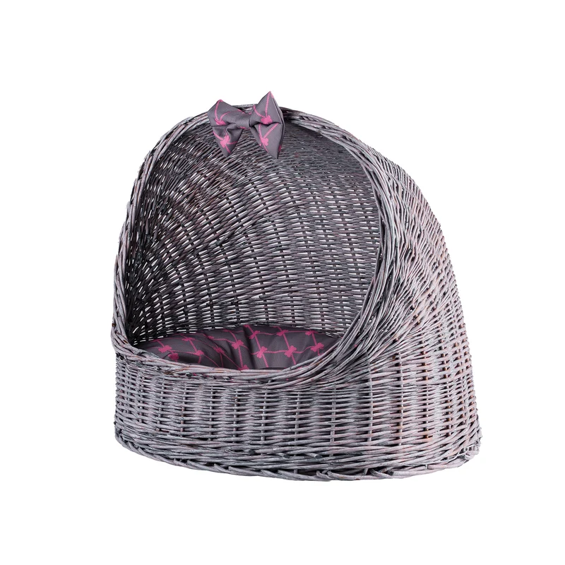 Elsa wicker house for cat and small dog, with cushion TheWickerStories
