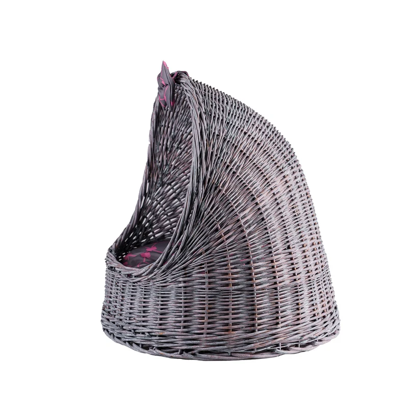 Elsa wicker house for cat and small dog, with cushion TheWickerStories