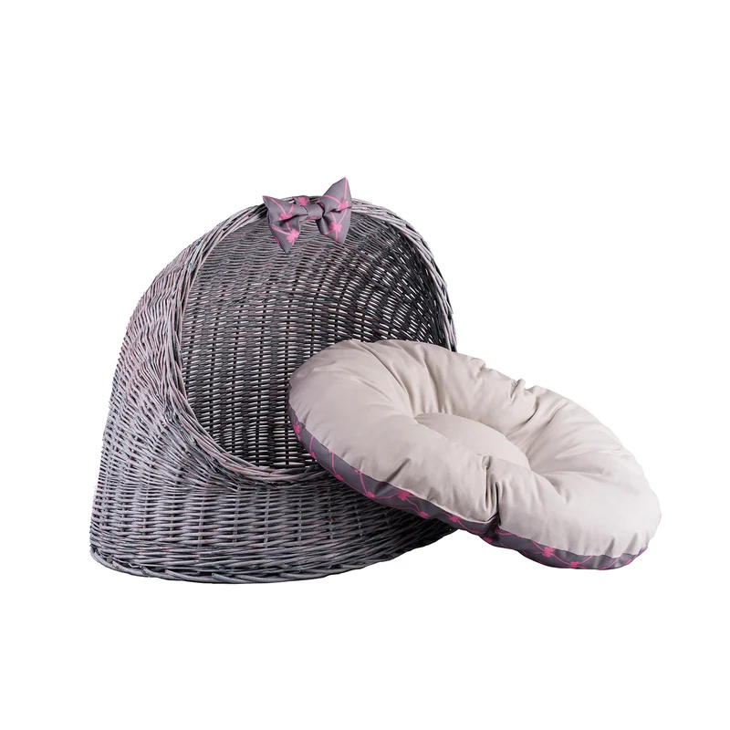 Elsa wicker house for cat and small dog, with cushion TheWickerStories