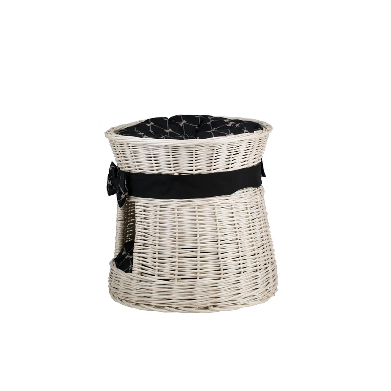 Eralis two-tier wicker cat house with two cushions and a bow TheWickerStories