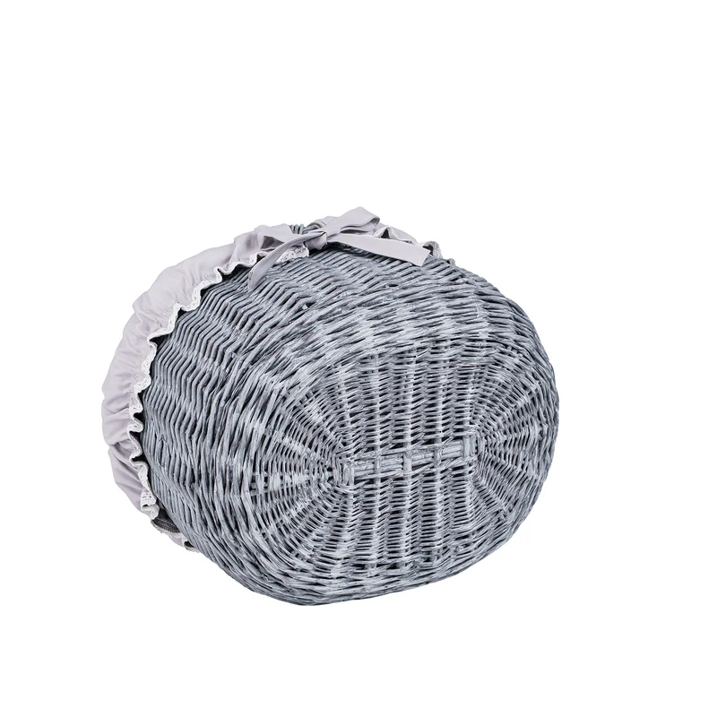 Werburga wicker shopping basket with gray trim and a handle from TheWickerStories