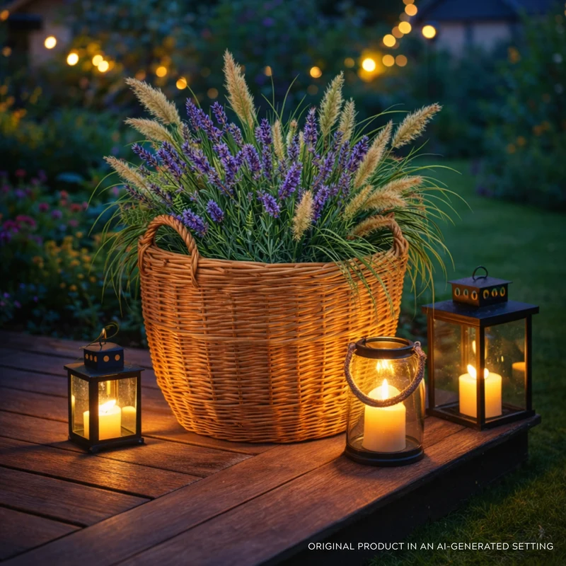 Viloria wicker garden basket for planting and decoration, with handles TheWickerStories