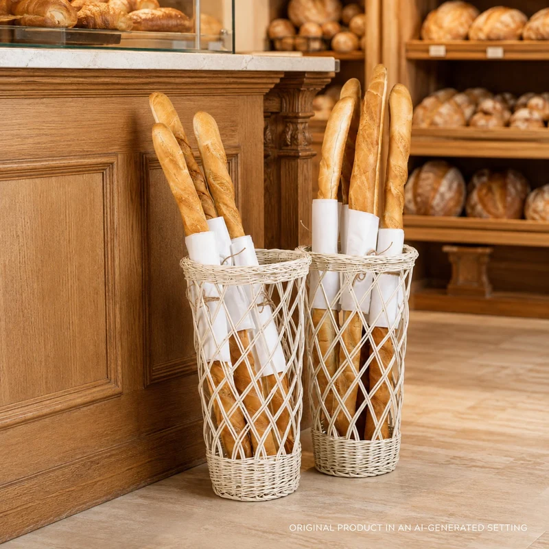 Belvora wicker baguette display baskets, set of 2 TheWickerStories