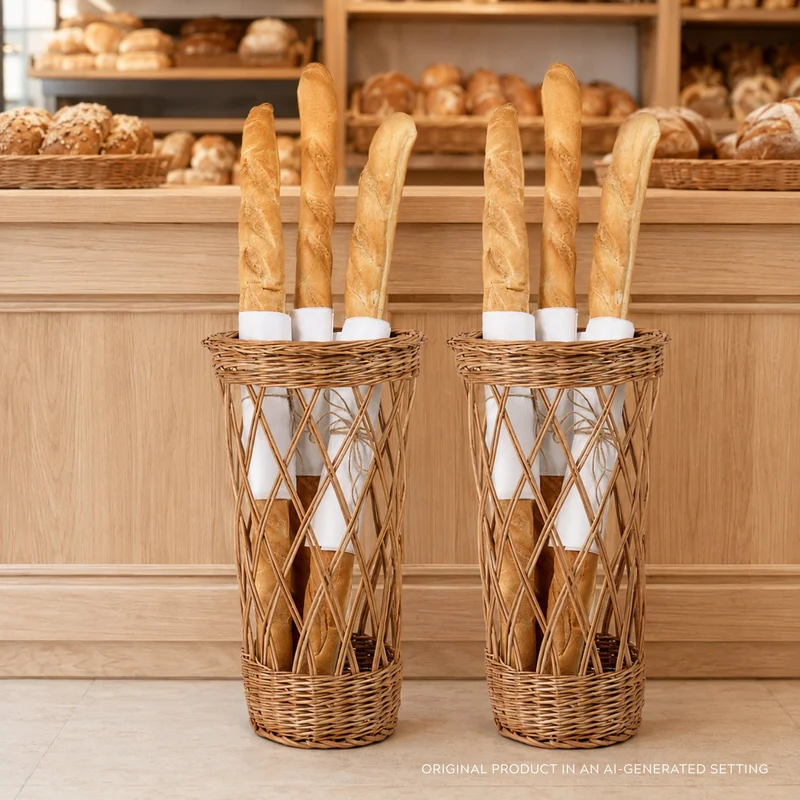 Belvora wicker baguette display basket, set of 2 TheWickerStories