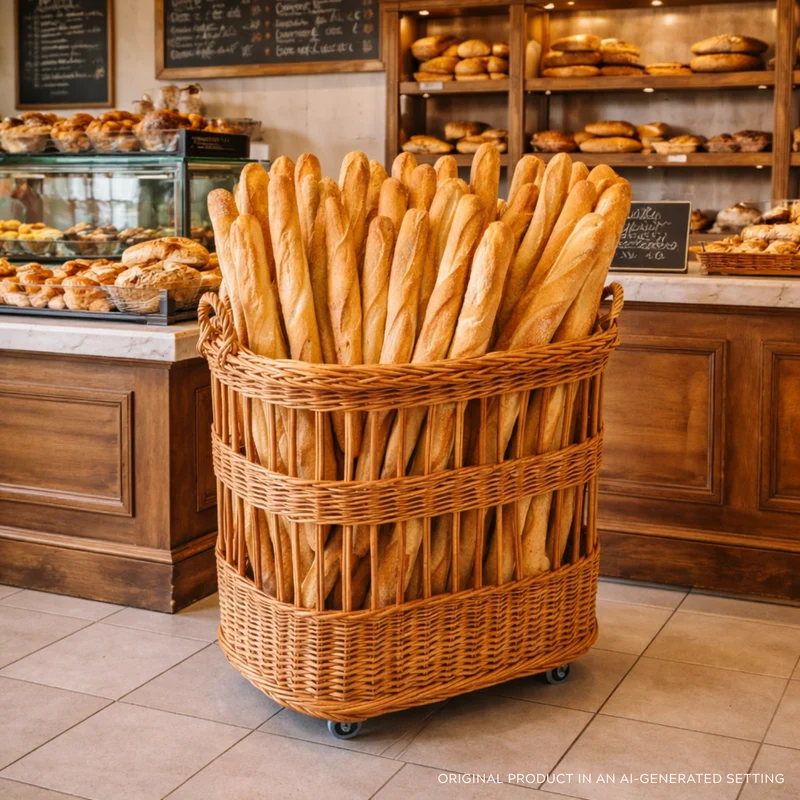 Bivellius wicker baguette display basket for bakeries and HoReCa TheWickerStories