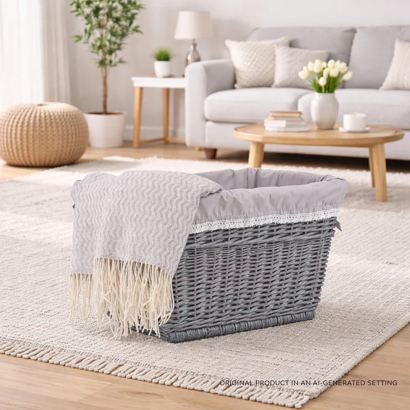 Mivella wicker storage basket with gray trim TheWickerStories