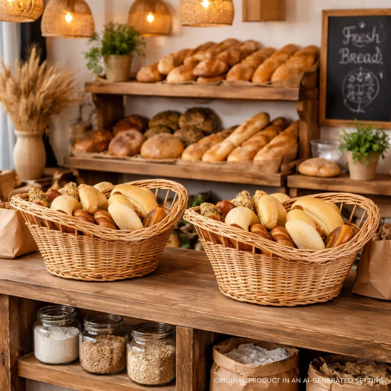 Trolloria wicker bread basket – set of 2, for display in HoReCa TheWickerStories