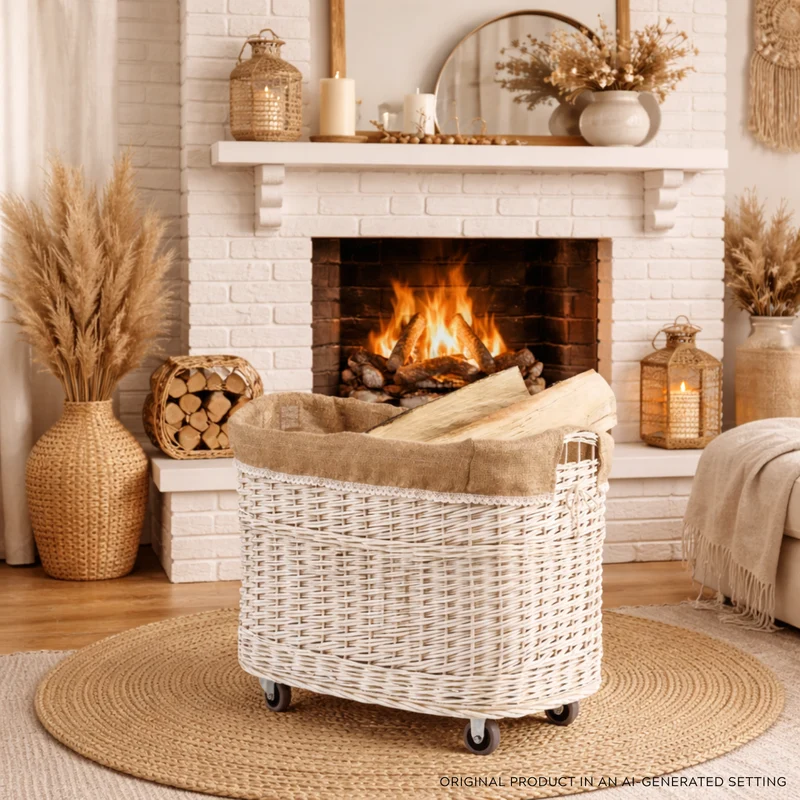 Tivor large, rectangular, mobile storage basket, wicker display basket with jute trim TheWickerStories