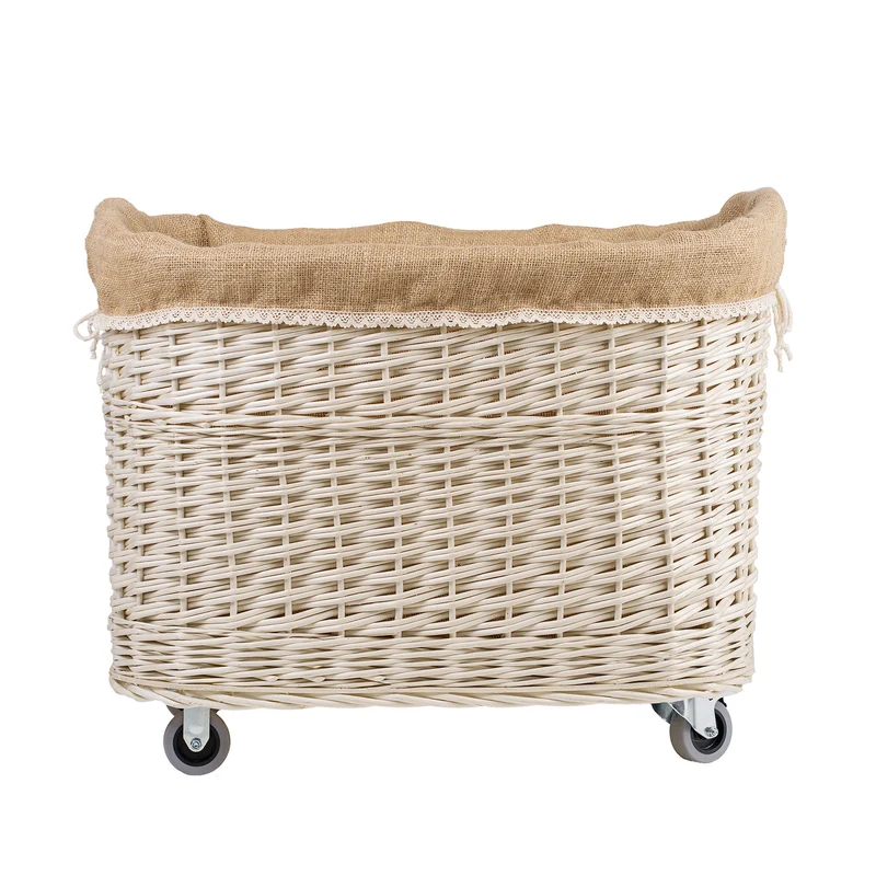 Tivor large, rectangular, mobile storage basket, wicker display basket with jute trim TheWickerStories