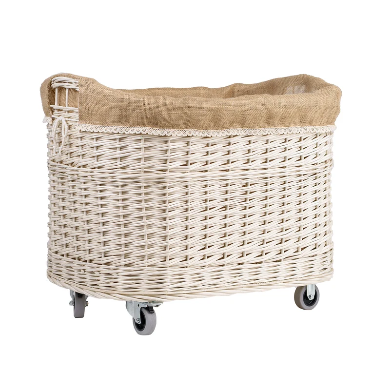Tivor large, rectangular, mobile storage basket, wicker display basket with jute trim TheWickerStories