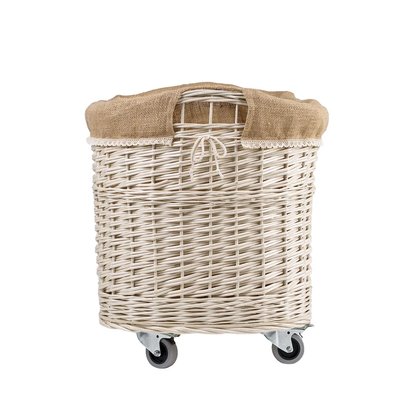 Tivor large, rectangular, mobile storage basket, wicker display basket with jute trim TheWickerStories