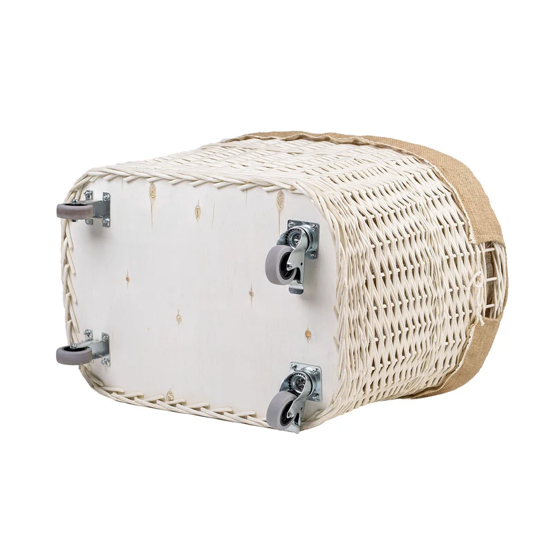Tivor large, rectangular, mobile storage basket, wicker display basket with jute trim TheWickerStories