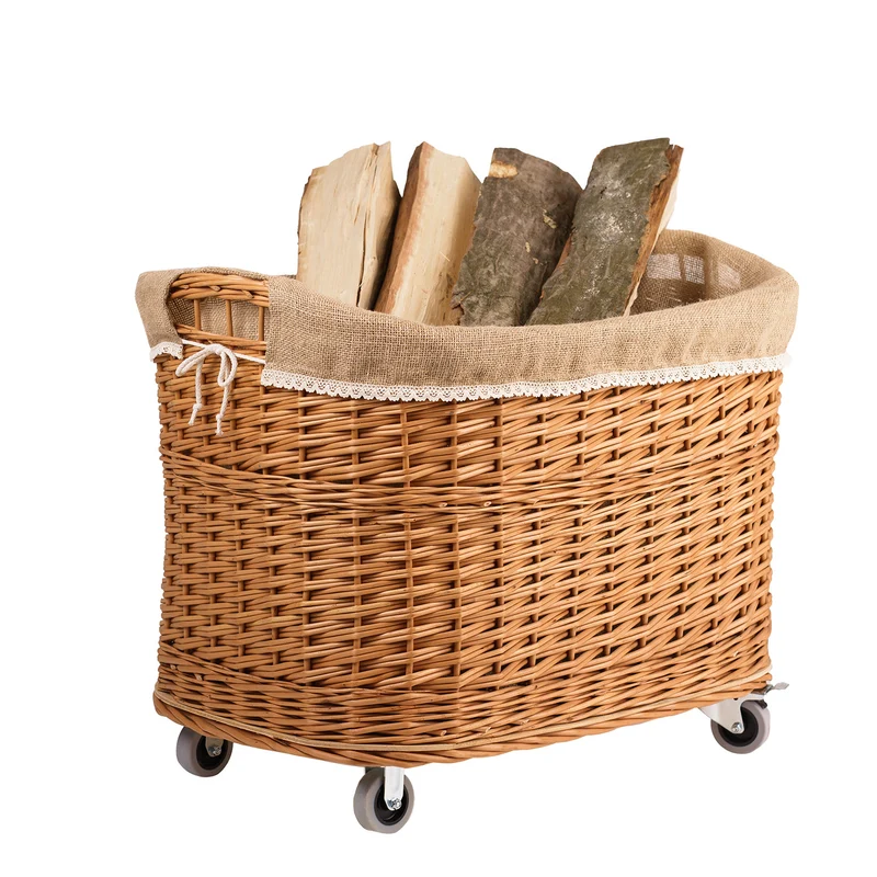Tivor large, rectangular mobile storage basket, wicker display basket with jute trim TheWickerStories