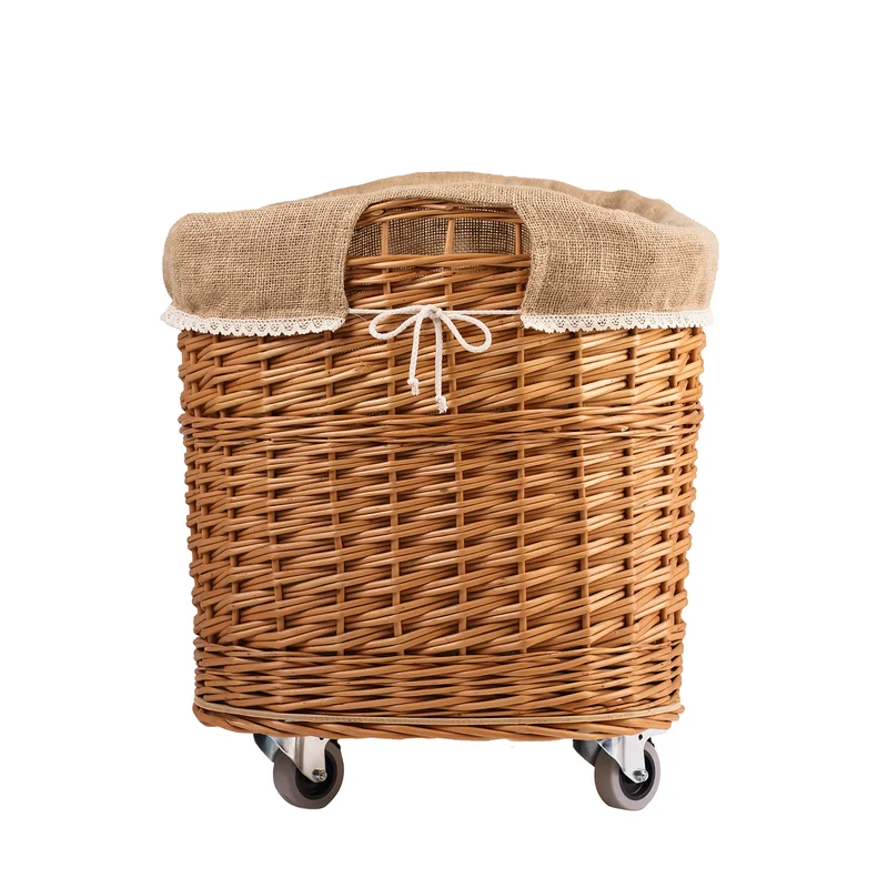 Tivor large, rectangular mobile storage basket, wicker display basket with jute trim TheWickerStories