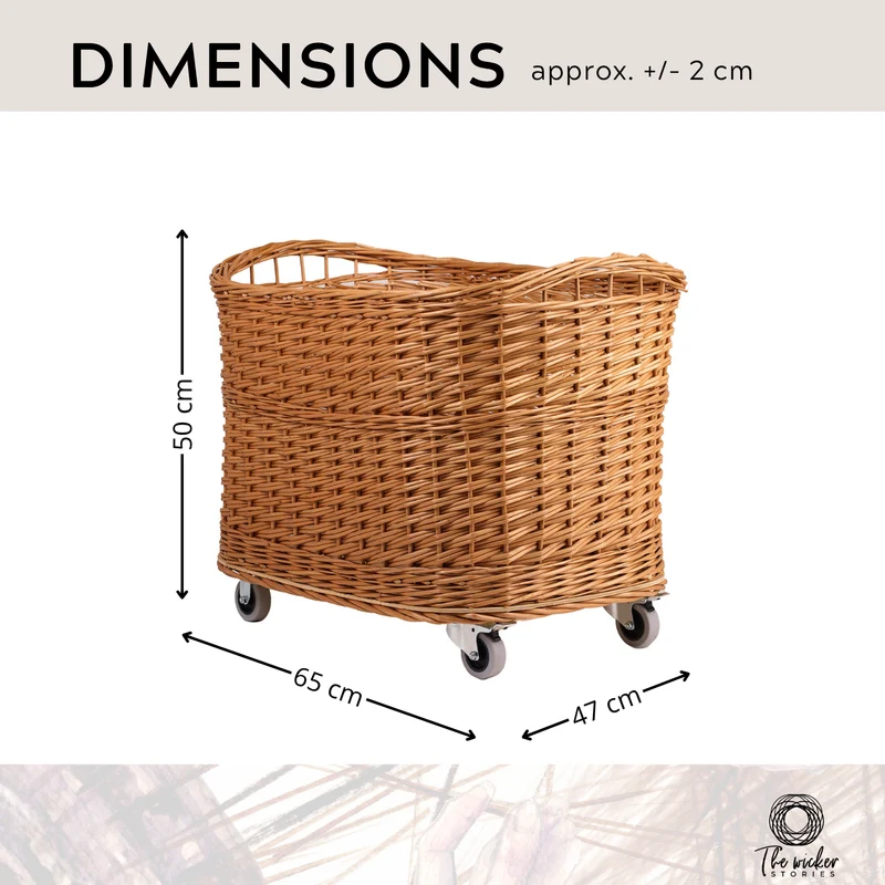 Tivor large, rectangular, mobile storage basket, wicker display basket TheWickerStories