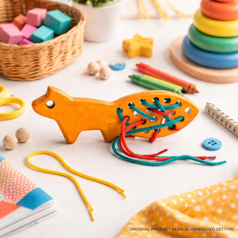 Picea wooden fox - lace-up toy for children TheWickerStories
