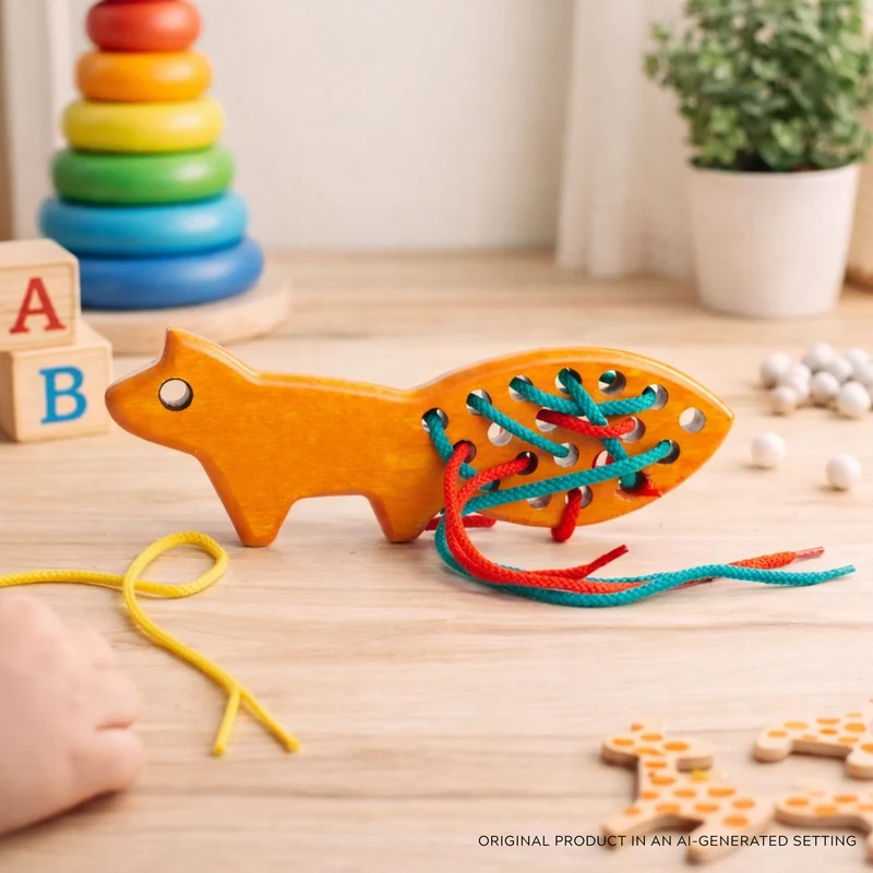 Picea wooden fox - lace-up toy for children TheWickerStories