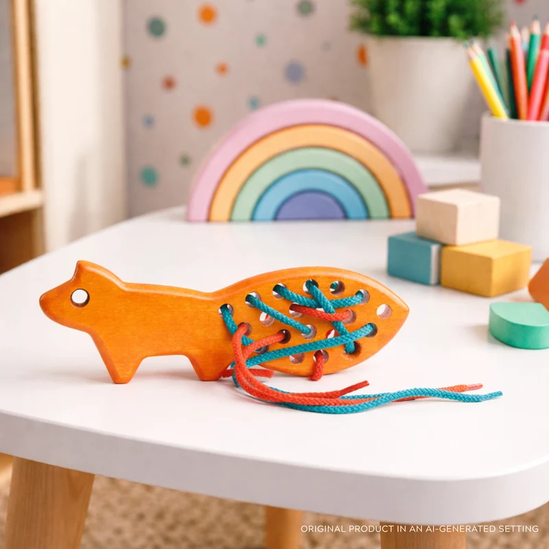 Picea wooden fox - lace-up toy for children TheWickerStories