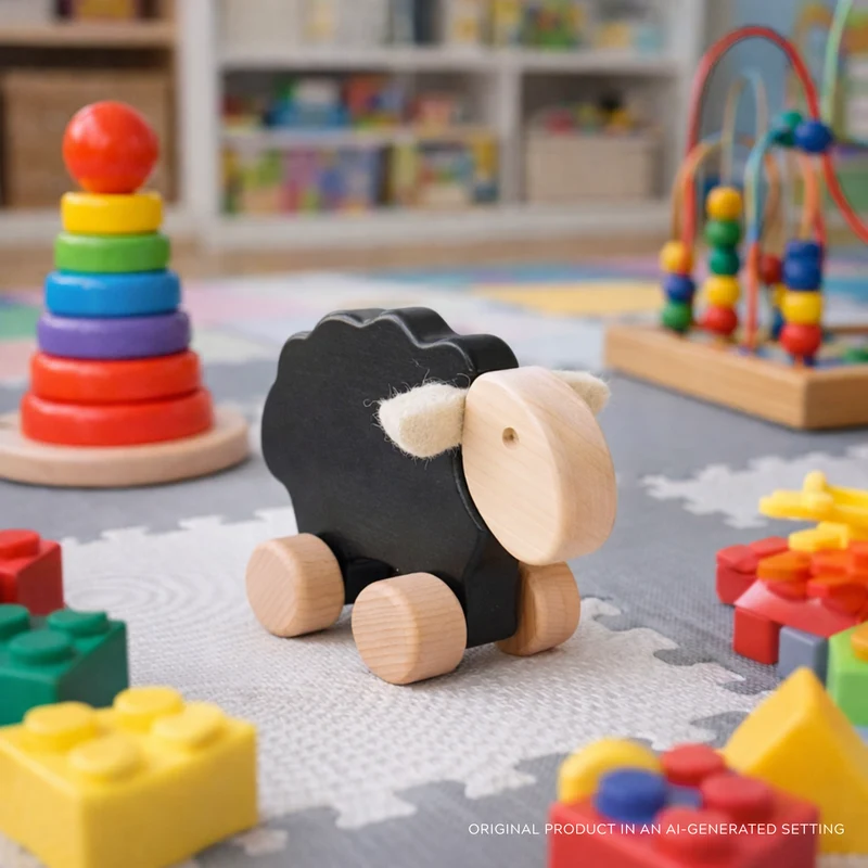 Pratum wooden sheep on wheels – children's toy TheWickerStories