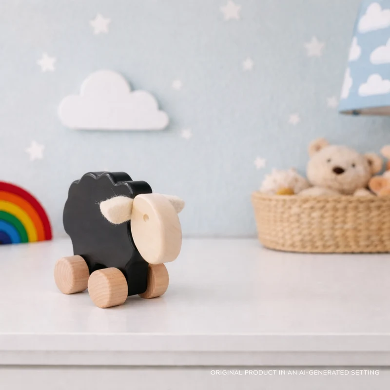 Pratum wooden sheep on wheels – children's toy TheWickerStories