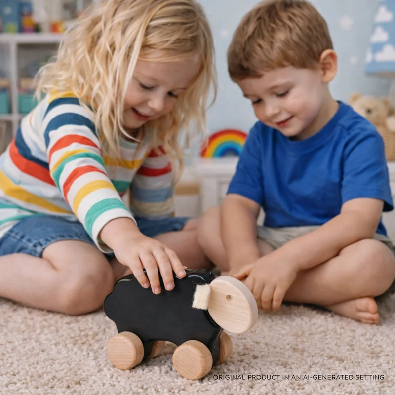Pratum wooden sheep on wheels – children's toy TheWickerStories